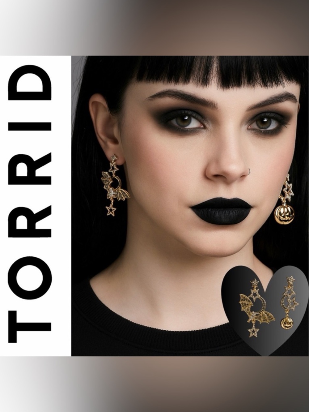 Torrid Gold & Rhinestone Bat & Pumpkin Celestial Earrings, NEW!